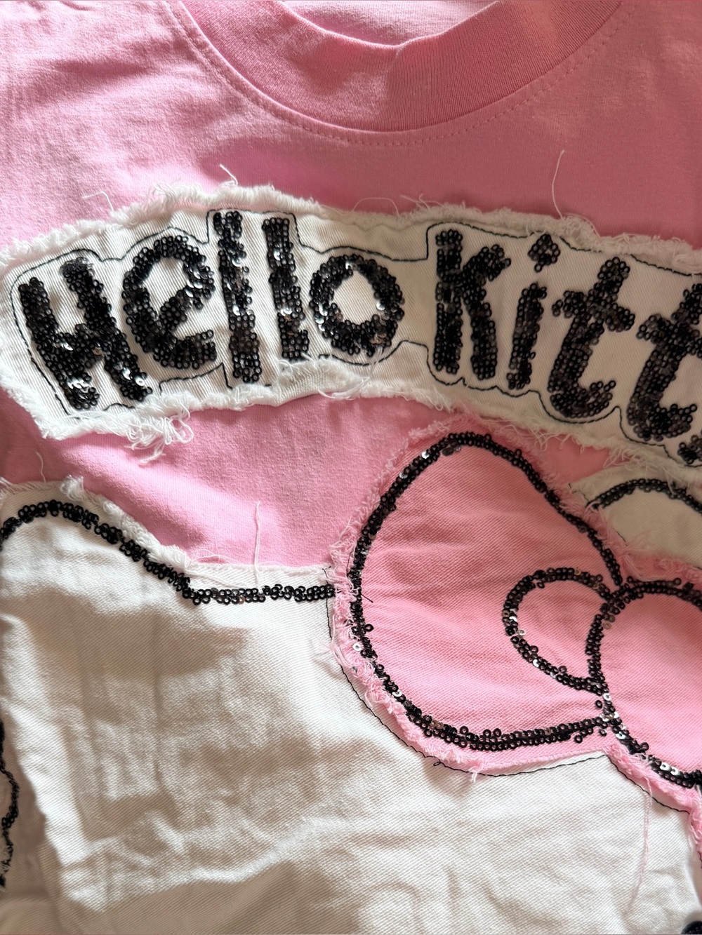 Hello Kitty Pink and White Sequin Patch Tee
